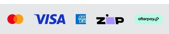 Accepted payment logos: Mastercard, Visa, American Express, Zip and Afterpay